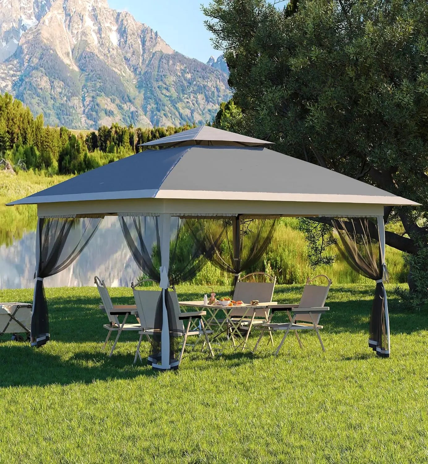 Pop-Up Gazebo Outdoor Canopy Tent Waterproof Grey 3.9x3.9m