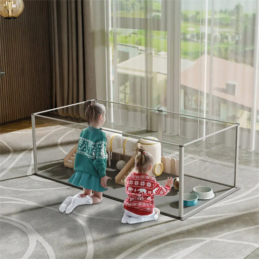 Acrylic Dog Playpen Clear Whelping Pen with Waterproof Floor Pad 163x102.5x80cm