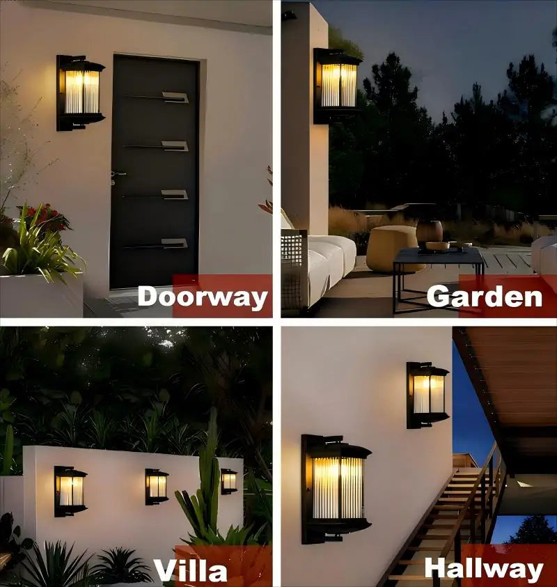 Outdoor LED Wall Light 9W Vintage Striped Black Aluminum IP65 Waterproof