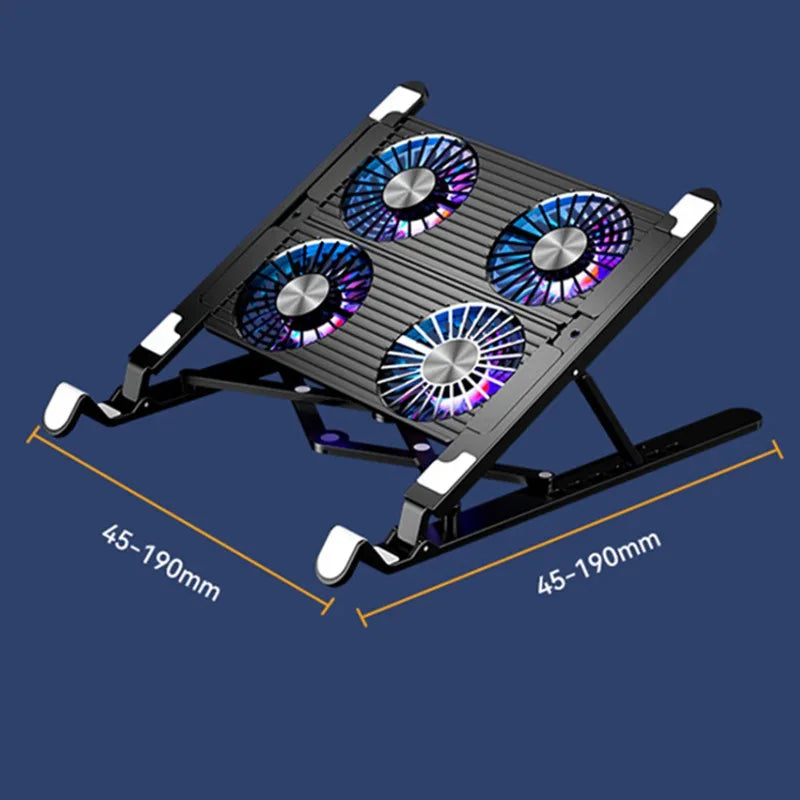 Foldable Laptop Cooling Pad Stand Adjustable Notebook Cooler Base with Four Fans Portable Support for 33-44cm Laptop Black