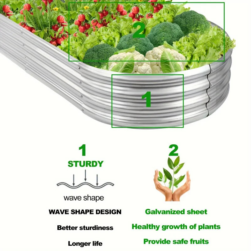 Galvanized Raised Garden Bed Kit Large Oval Metal Planter Box Outdoor Vegetable Flower Growing Garden Bed 120×60×30cm