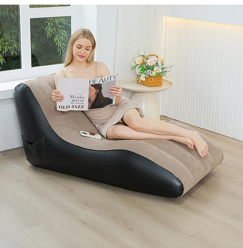 Inflatable Deck Chair Air Lounger Sofa in Coffee 138x78x66cm