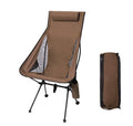 Portable Folding Camping Chair with Headrest Aluminium Alloy Fishing Chair Lightweight Outdoor Seat Brown 43 × 57 × 105cm