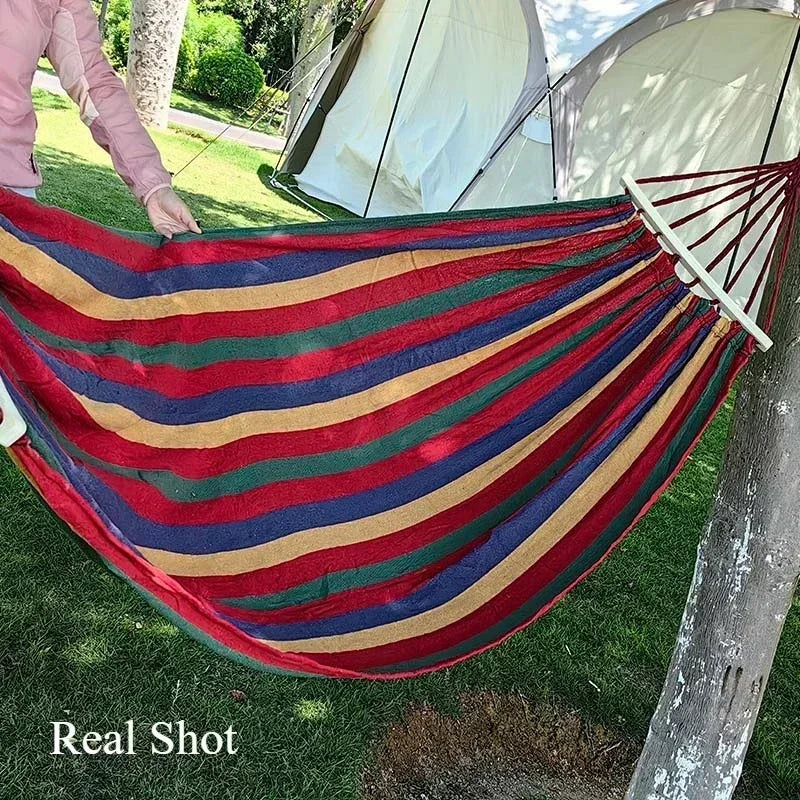 Canvas Outdoor Camping Hammock Double Size 200 x 150 cm with Carry Bag - Anti Rollover Thick Fabric