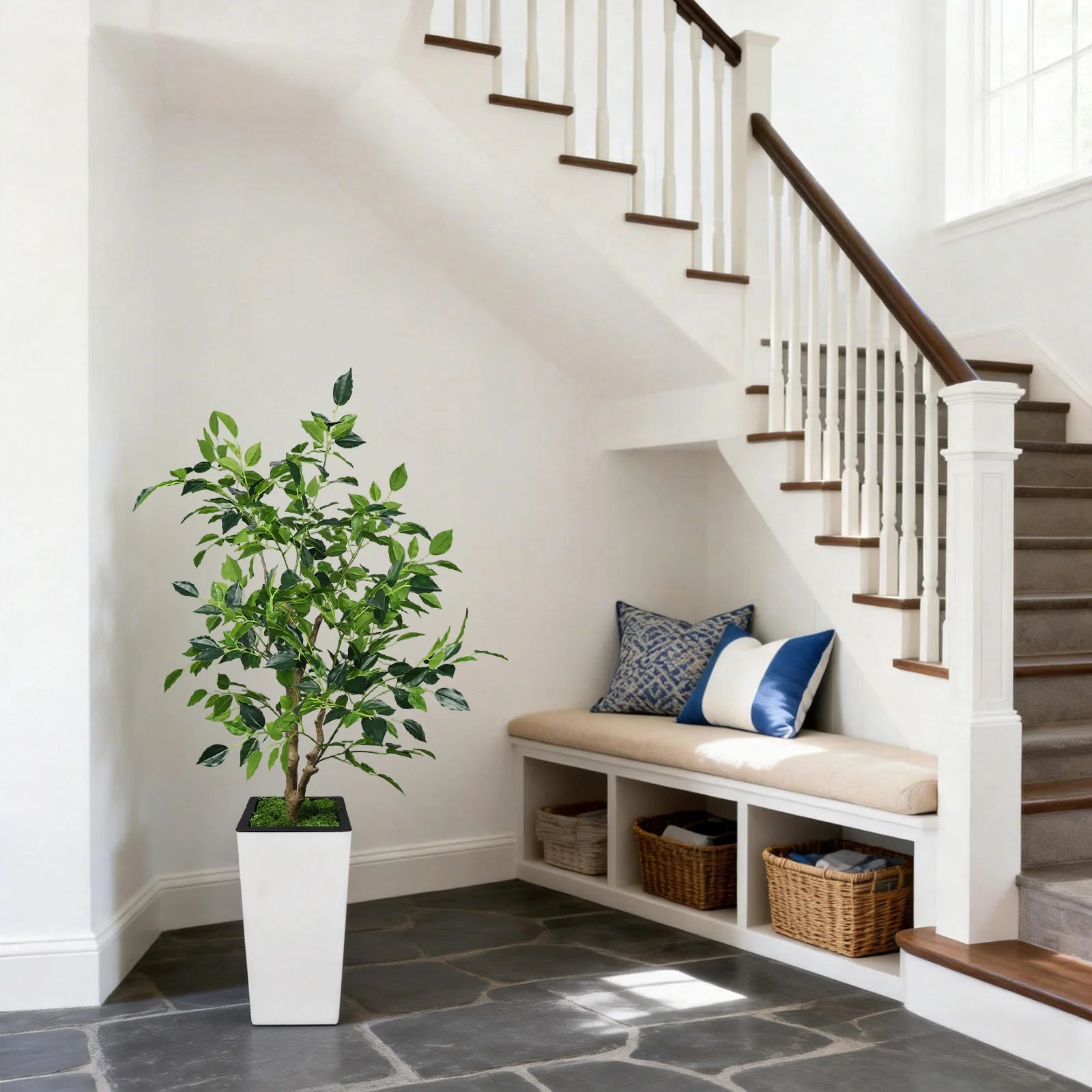 Artificial Ficus Tree 182.9cm Realistic Leaves Indoor Outdoor Plant Decor for Home Office Living Room Decoration White