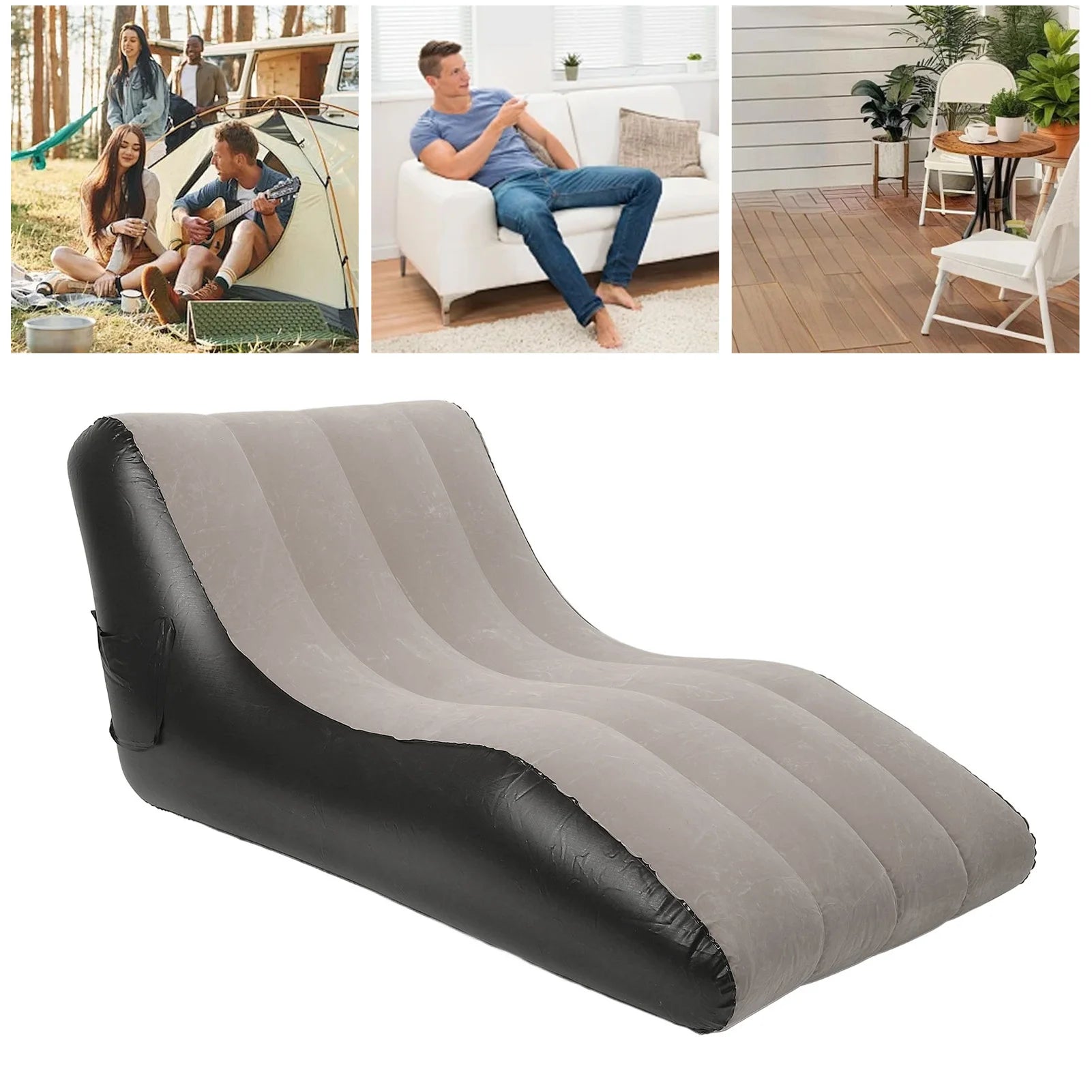 Inflatable Sofa Chair PVC Flocked Portable Blow Up Couch for Indoor Outdoor Living Room Camping Travel Use brown 138x78x66cm