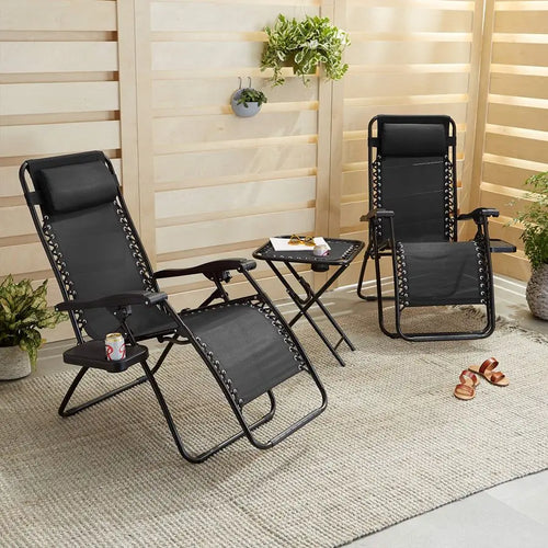 3-Pieces Zero Gravity Chair Set With Side Table Black Chair Dimension 163 × 65 × 109 cm