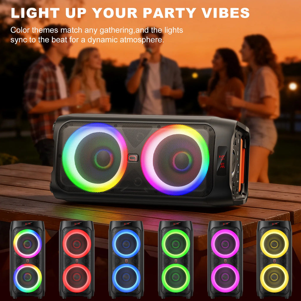 Karaoke Machine with 2 Wireless Microphones Portable Bluetooth Speaker with RGB Lights for Parties and Home Entertainment