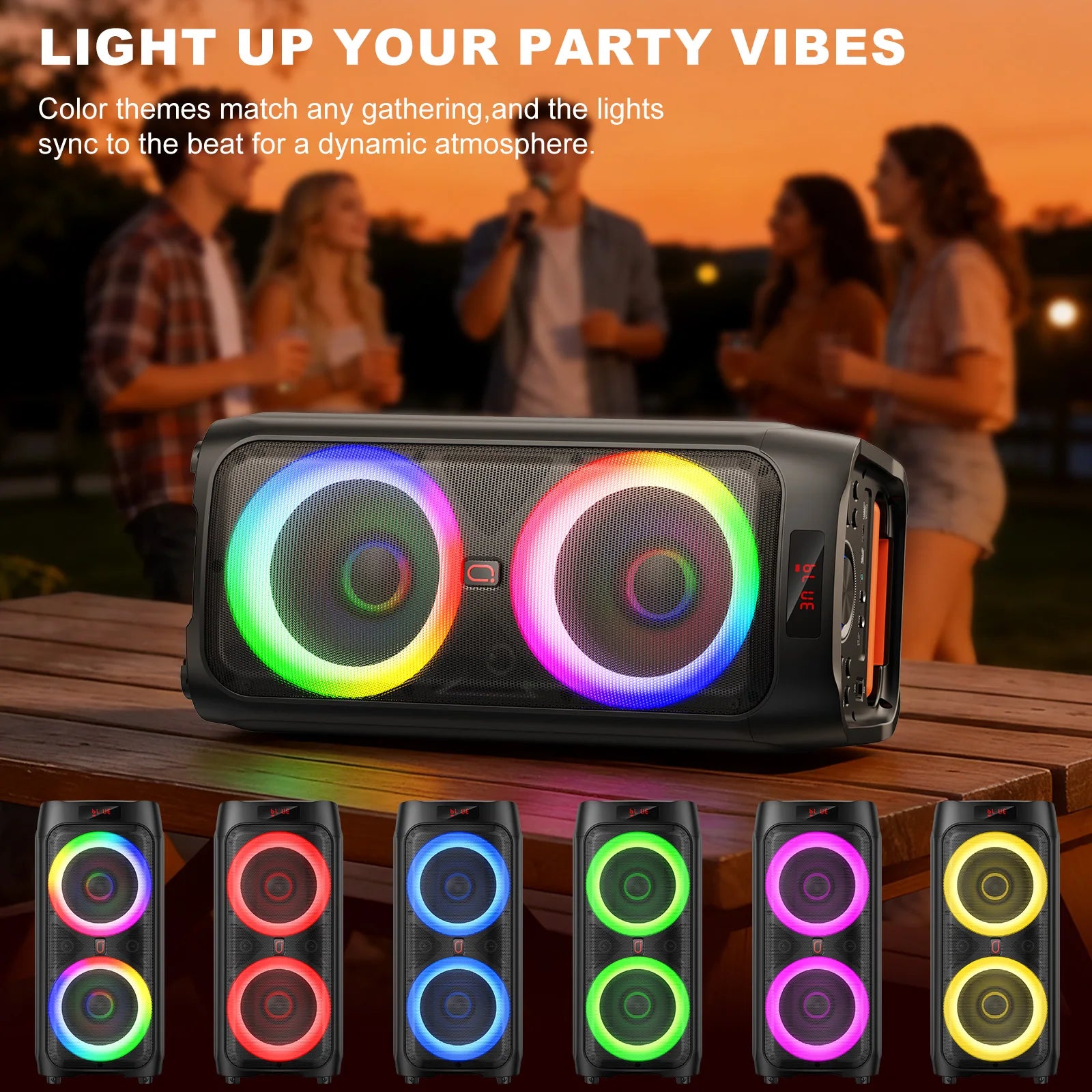 Karaoke Machine with 2 Wireless Microphones Portable Bluetooth Speaker with RGB Lights for Parties and Home Entertainment