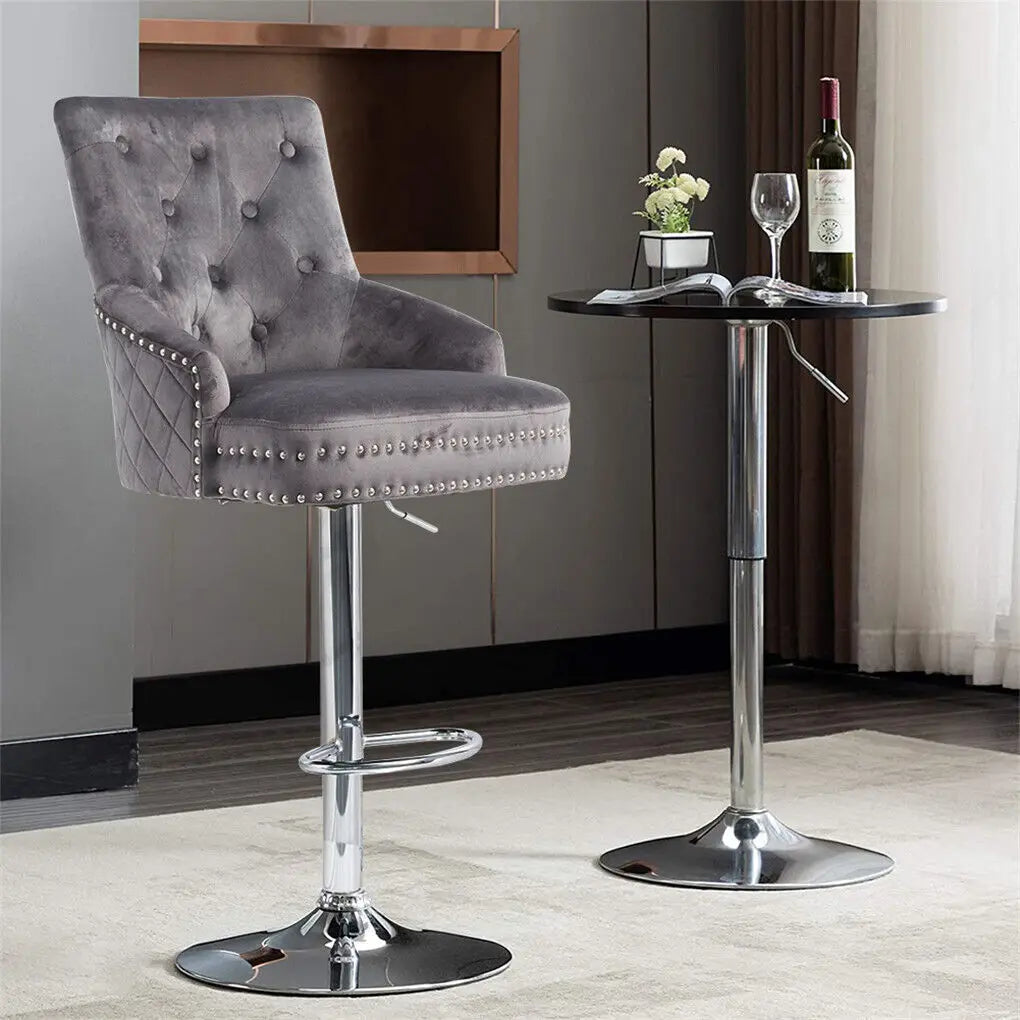 Bar Stools Velvet Swivel Lion Knocker Dining Chairs Grey 50x52x106-127cm
