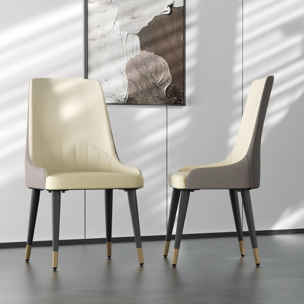 Dining Chairs Set of 2 43.5x43.5x90cm Microfiber Leather Luxury Kitchen Chairs with Lion Knocker Creamy White