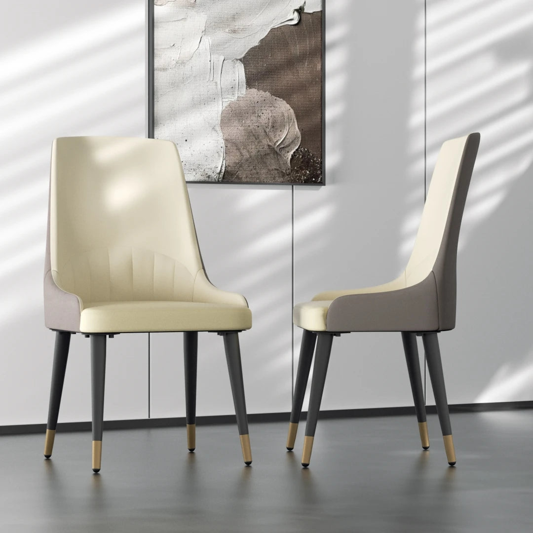 Dining Chairs Set of 2 43.5x43.5x90cm Microfiber Leather Luxury Kitchen Chairs with Lion Knocker Creamy White