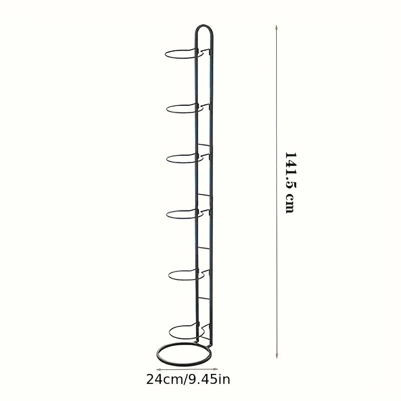 1PC 6 Tier Metal Sports Ball Storage Rack Organizer Basketball Football Equipment Holder Shelf Black 141.5 × 24cm