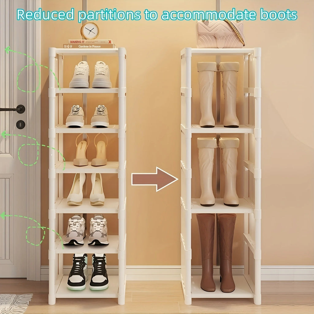 Metal Frame Shoe Rack Multi Tier Fabric Shelves Space Saving Sneaker Sandal Storage Organizer Entryway White 7 Grid 124cm