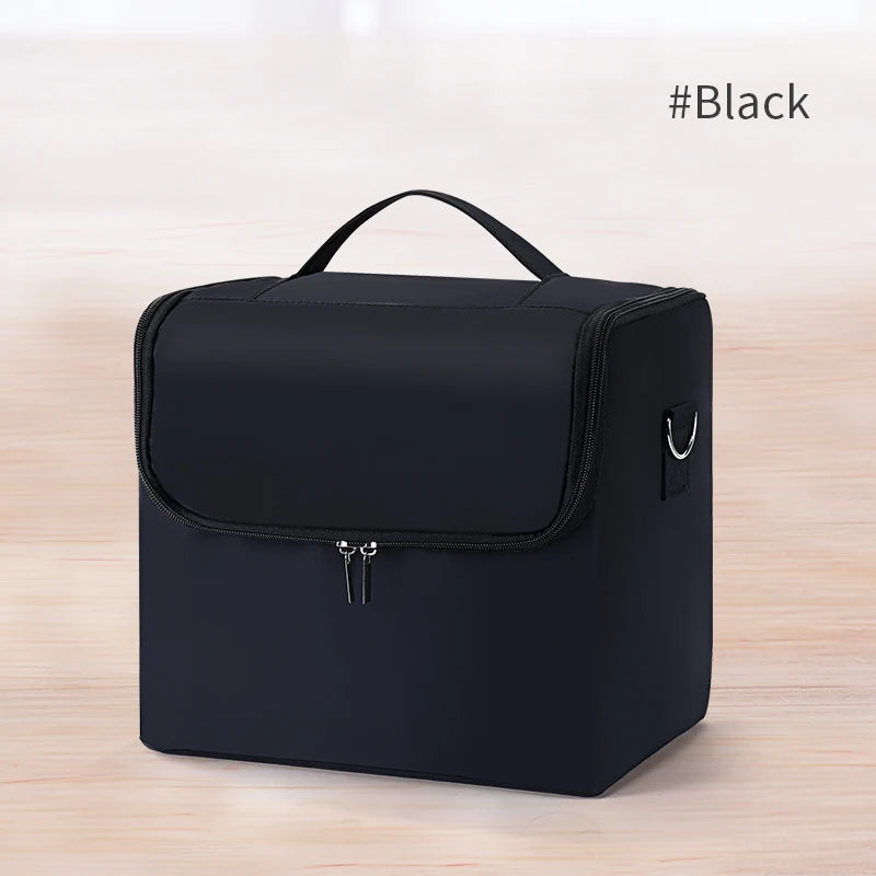 Large Makeup Carrying Train Case 4 Tier Professional Nail Organizer Travel Storage Box Adjustable Cosmetic Case Black