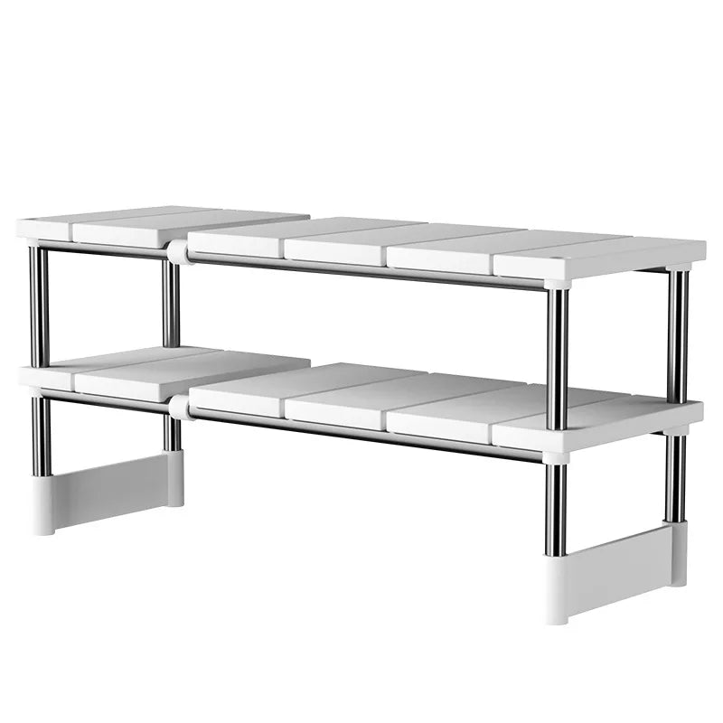 Adjustable Under Sink Storage Rack Expandable Kitchen Bathroom Cabinet Organizer Space Saving Double Layer Shelf 75 × 25 × 50cm