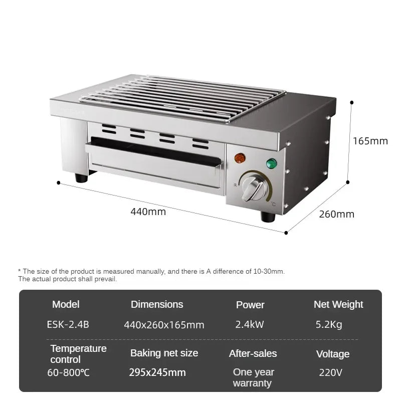 Electric Smokeless BBQ Grill Cast Iron Indoor Commercial Grill for Skewers and Seafood