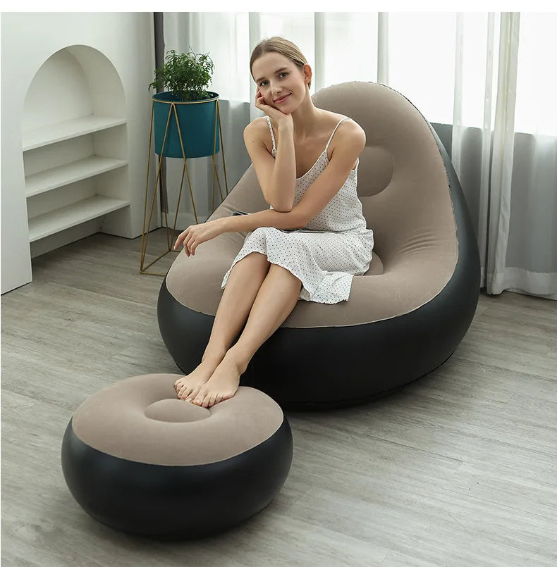Inflatable Lazy Sofa Chair Coffee PVC Flocking Foldable Outdoor Lounge