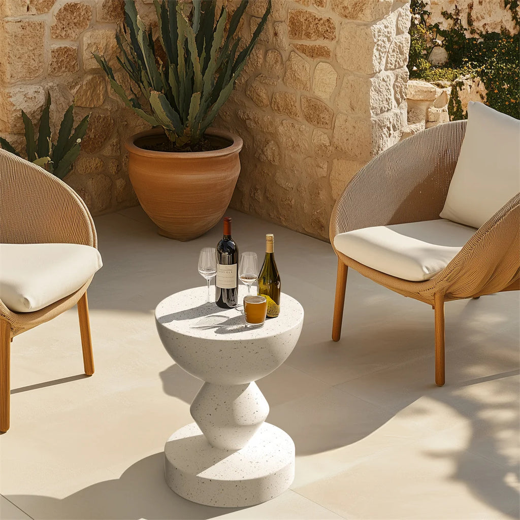 Concrete Side Table 35.5x43.5cm Lightweight Indoor Outdoor Accent Stool White End Table