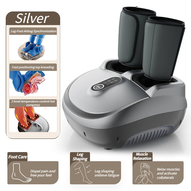 Electric Foot Massager with 8D Kneading Rollers Air Compression Heating Foot & Calf Massager AU Plug Silver