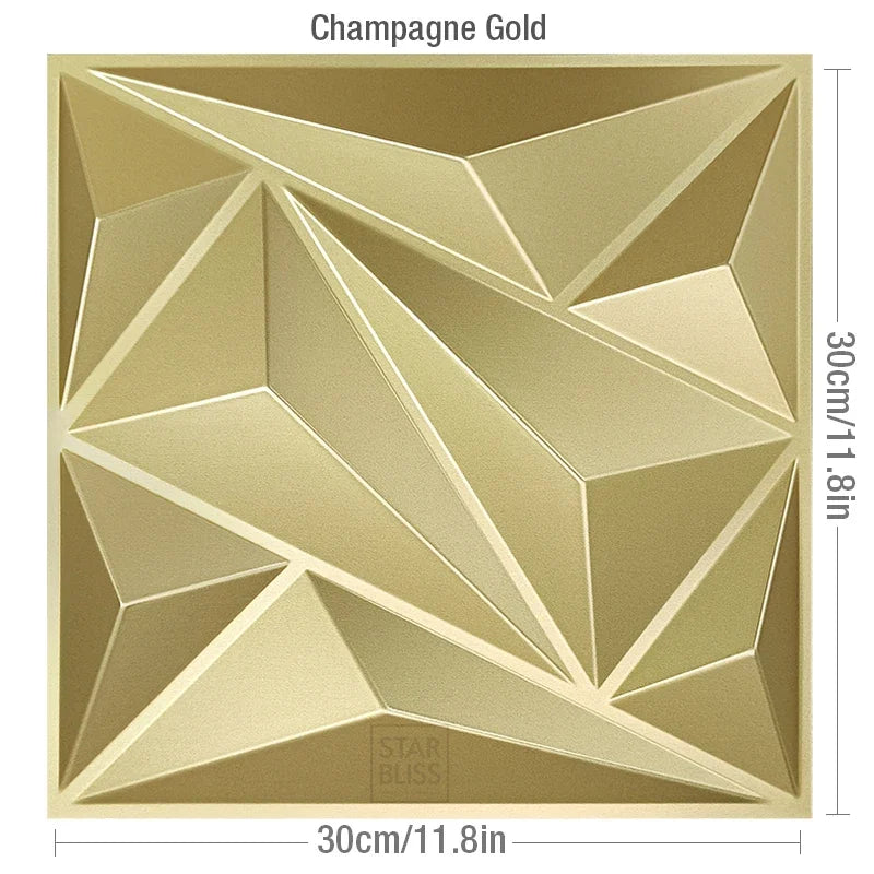 3D Wall Panels 10 Pack Waterproof Self Adhesive Wallpaper Stickers Gold 30cm for Kitchen Bathroom Living Room