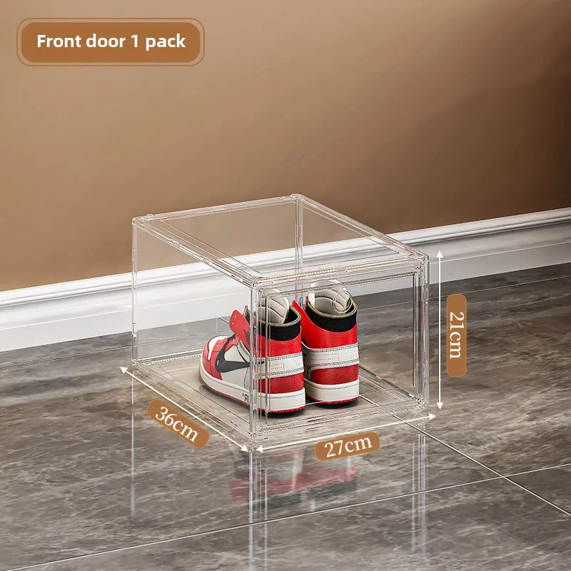 Large Sneaker Organizer Box Thickened Transparent Shoe Storage Box Magnetic Closure Stackable Multi Layer Organizer Front Door 36×27×21cm