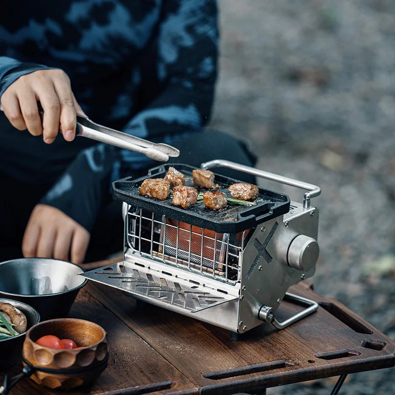 Portable Outdoor Gas Mini Heater Camping Fishing Stove Heater Car Travel Warmer Silver 24.5 × 20 × 18cm