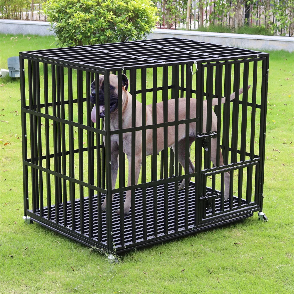Dog Crate Dog Kennel Pet Crate XXL Heavy Duty Foldable 117 x 84 x 96.5 cm Black