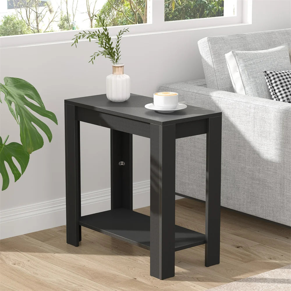 Narrow Sofa Side Table 2 Tier Storage End Table Slim Nightstand for Living Room Bedroom Office Use 60x30x60cm
