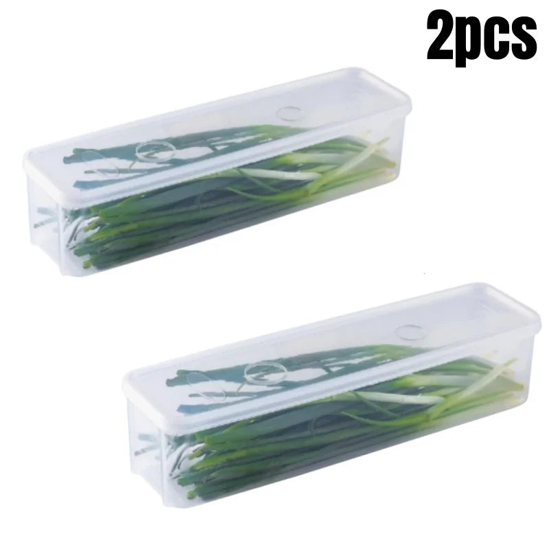 2PCS Refrigerator Storage Boxes with Lids Plastic Fresh Keeping Containers Food Organizer for Scallions Eggs Noodles 25.5 × 7.5 × 5.2cm