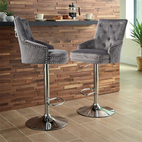 Bar Stools Velvet Swivel Lion Knocker Dining Chairs Grey 50x52x106-127cm