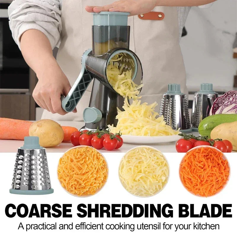 3-in-1 Rotary Cheese Grater Manual Vegetable Slicer Nut Grinder Multifunctional Kitchen Tool Clear 7.6×10.8×23.5cm