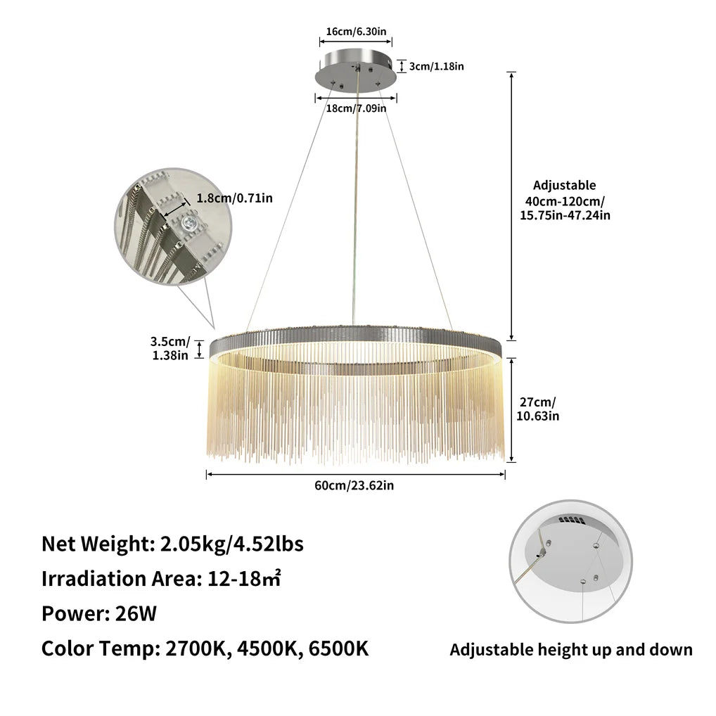 Chandelier Round Tassel Pendant Light 60x27cm 31-40W