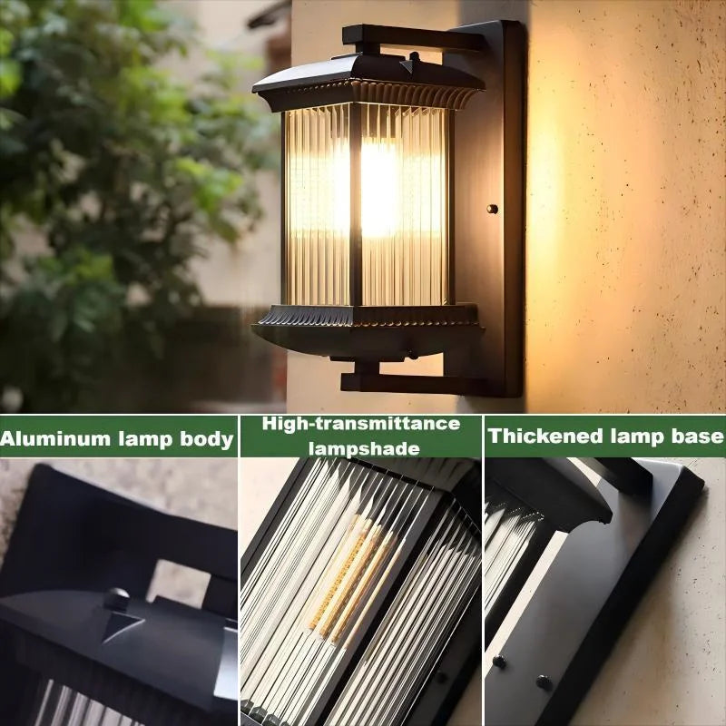 Outdoor LED Wall Light Black 9W IP65 Waterproof Aluminum Vintage Striped or Minimalist Frosted