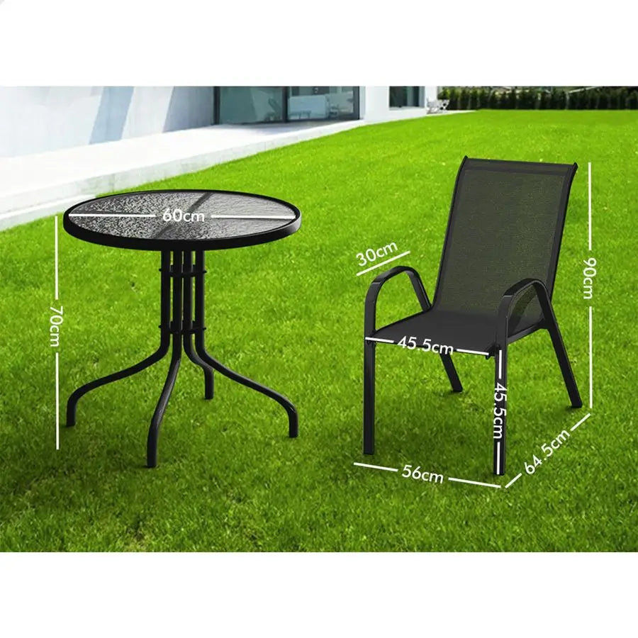 Outdoor Dining Set 5-Piece Garden Patio Furniture With Round Table and Chairs Indoor Bar Style 60x60x70cm Table 56 × 64.5 × 90 x 45.5cm chair Black