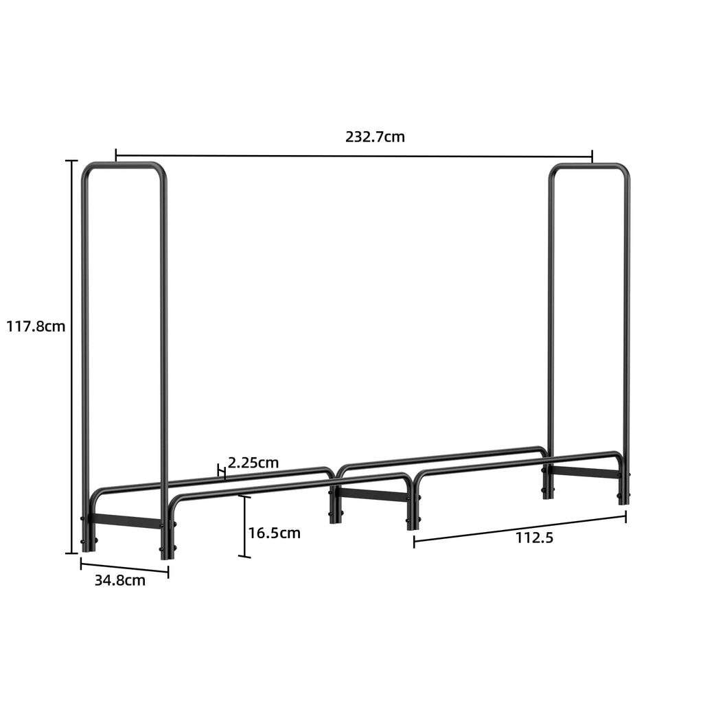Firewood Rack Heavy Duty Metal Log Holder Outdoor Wood Storage 232.7x34.8x117.8cm Black