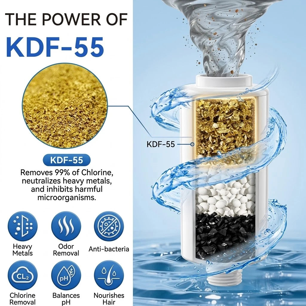Shower Water Filter Reduces Chlorine Heavy Metal Sediment Bathroom Water Purifier Filter Set Skin Hair Care 17.9 × 6 × 6cm