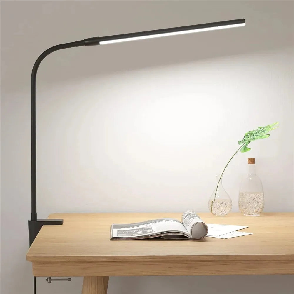 LED Desk Lamp Single Head Architect Office Light Eye Caring Stepless Dimmable Adjustable Gooseneck Study Work Lamp Black