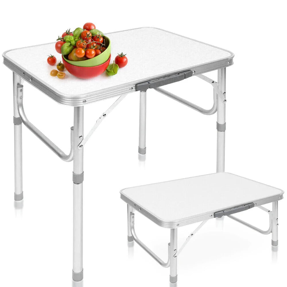 Folding Camping Table Outdoor Table Picnic Table With Adjustable Height 26-56cm White