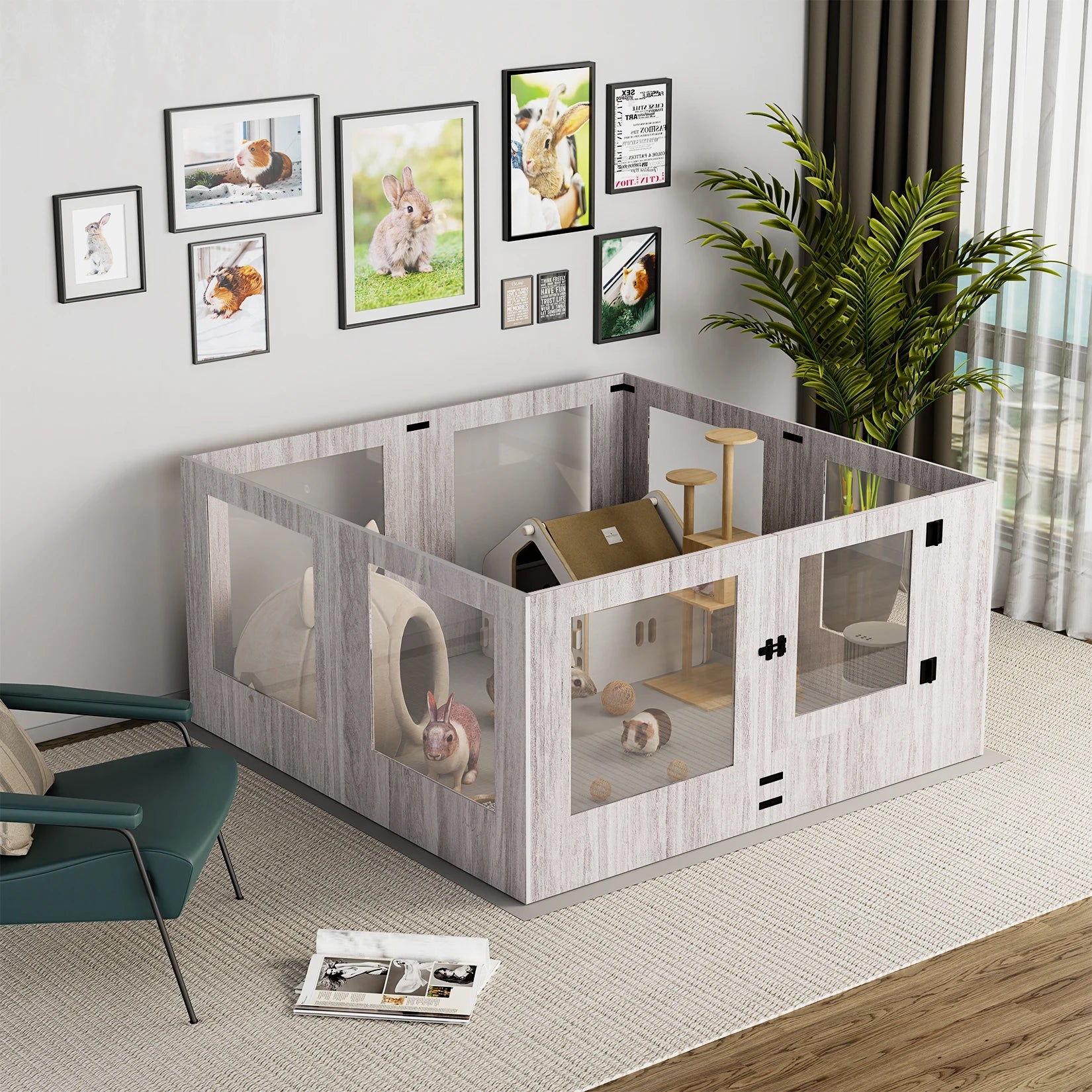 Tempered Glass Pet Playpen 8 Panel Indoor Puppy Exercise Pen with Waterproof Pad Light Grey 120x118.6x60cm