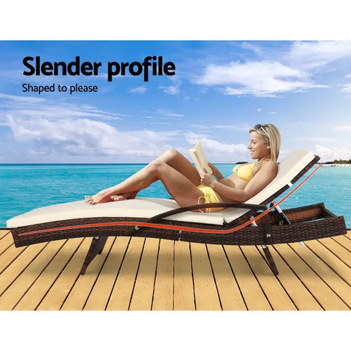 Beach Lounger Sun Lounger Sunbed 119cm Lounge Chair for Beach, Patio, Porch, Backyard
