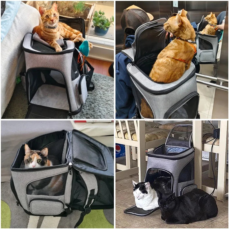Expandable Pet Carrier Backpack Breathable Foldable Travel Bag for Cats & Small Dogs Grey Large Capacity