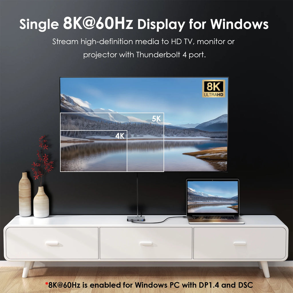 Thunderbolt 4 Hub 5 in 1 with 90W PD Charging Single 8K Dual 4K Display for MacBook Pro Air Thunderbolt 3 and 4