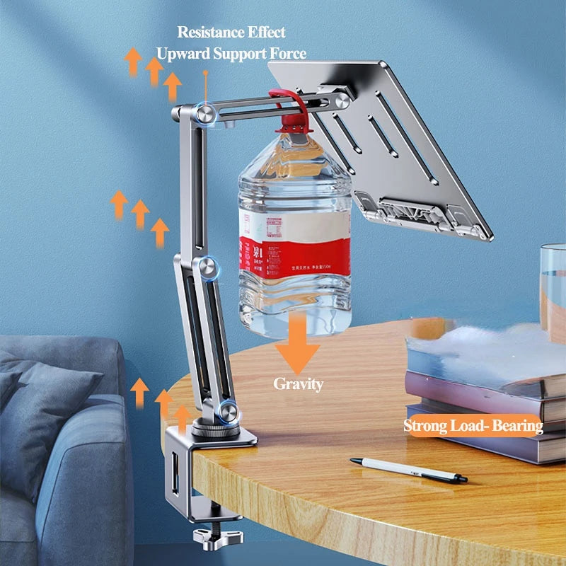 360° Rotating Laptop Tablet Stand Clamp Holder Adjustable Height 3 Joint Desktop Bed Lazy Arm Bracket Support Grey Green