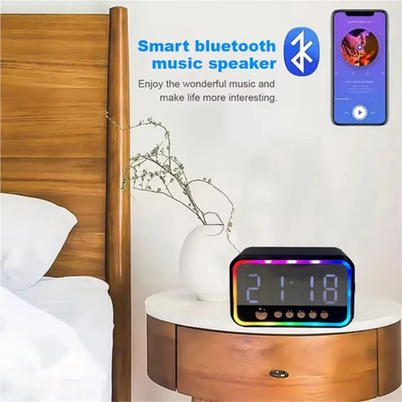 WiFi 6 Security Camera Alarm Clock with RGB Bluetooth Speaker 4K HD Motion Detection Remote Viewing 12x6.03x7.63cm