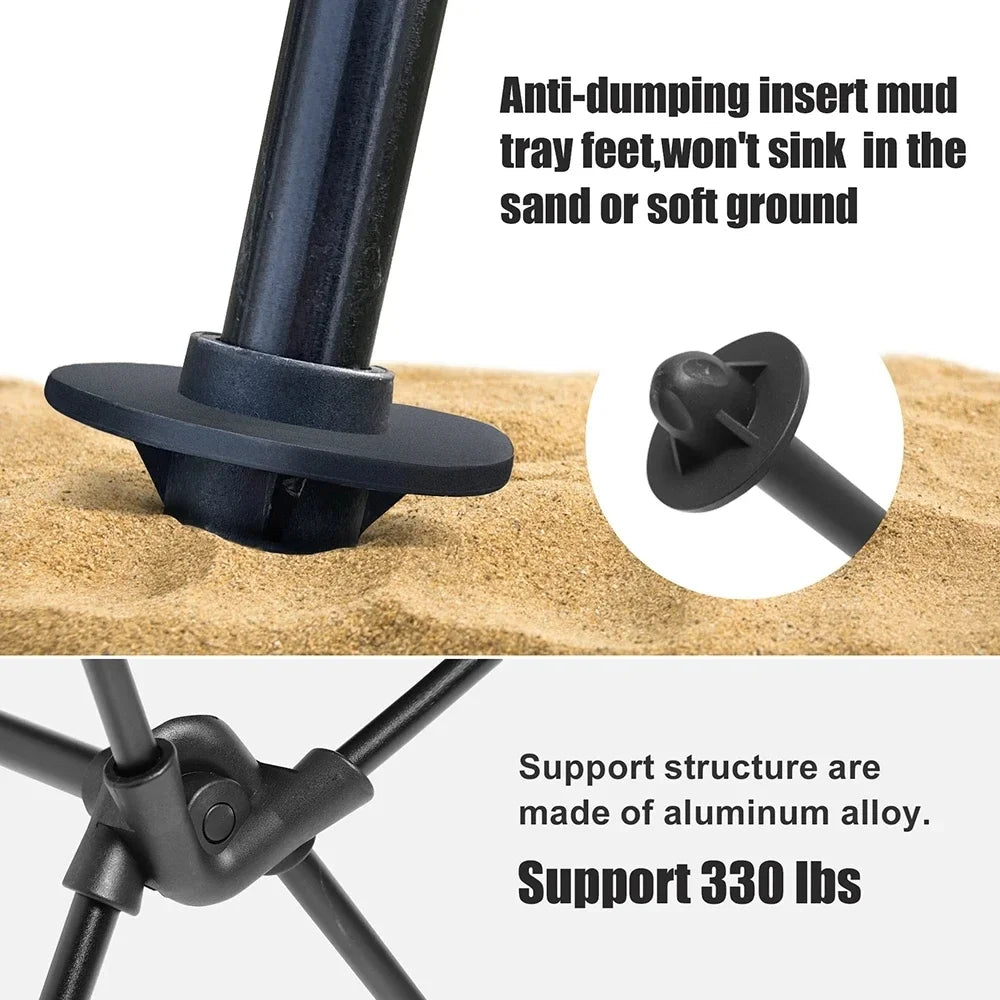 Portable Folding Camping Chair with Headrest Aluminium Alloy Fishing Chair Lightweight Outdoor Seat Black 43 × 57 × 105cm