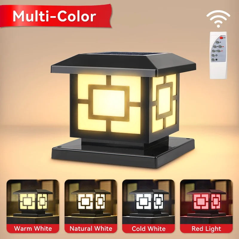 Solar LED Outdoor Landscape Pillar Lamp Waterproof Garden Light Classical Style Remote Control Solar Lamp Type B 15×15×14.5cm