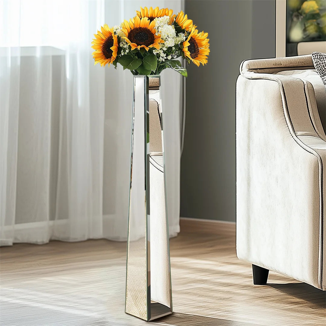 Floor Vase 30 Inch Mirrored Silver Decorative Flower Vase Silver 77x17.8cm