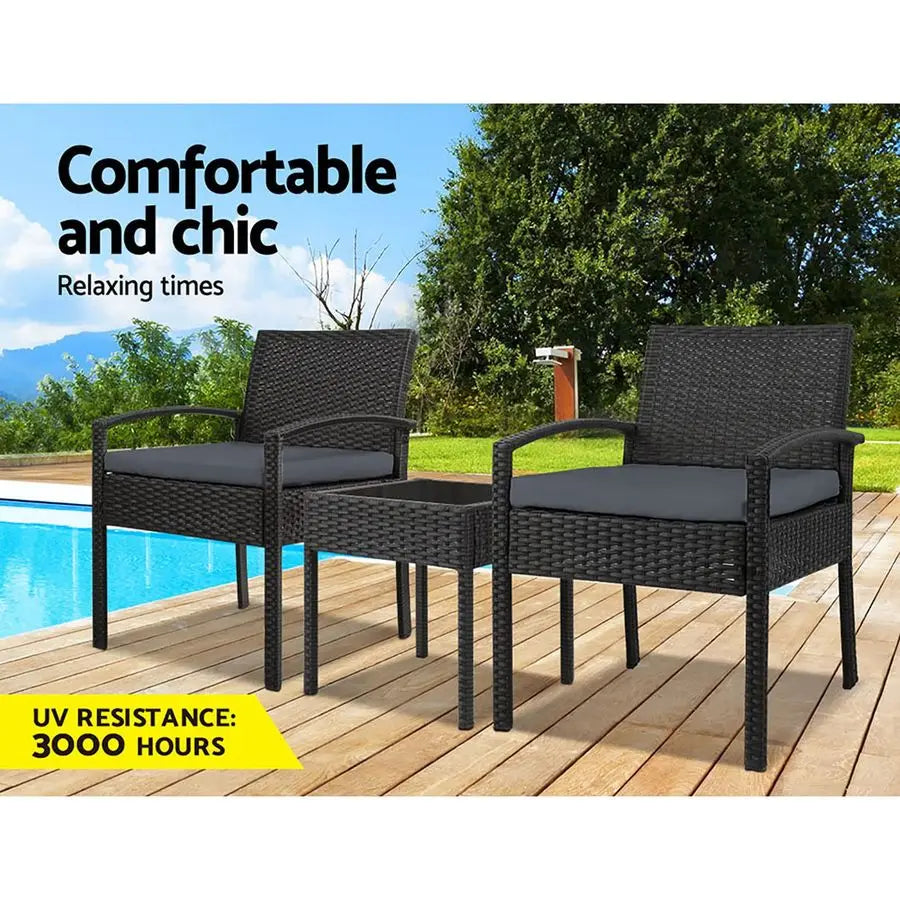 Outdoor Bistro Set Patio Set 3-Pieces Table & Chairs Black