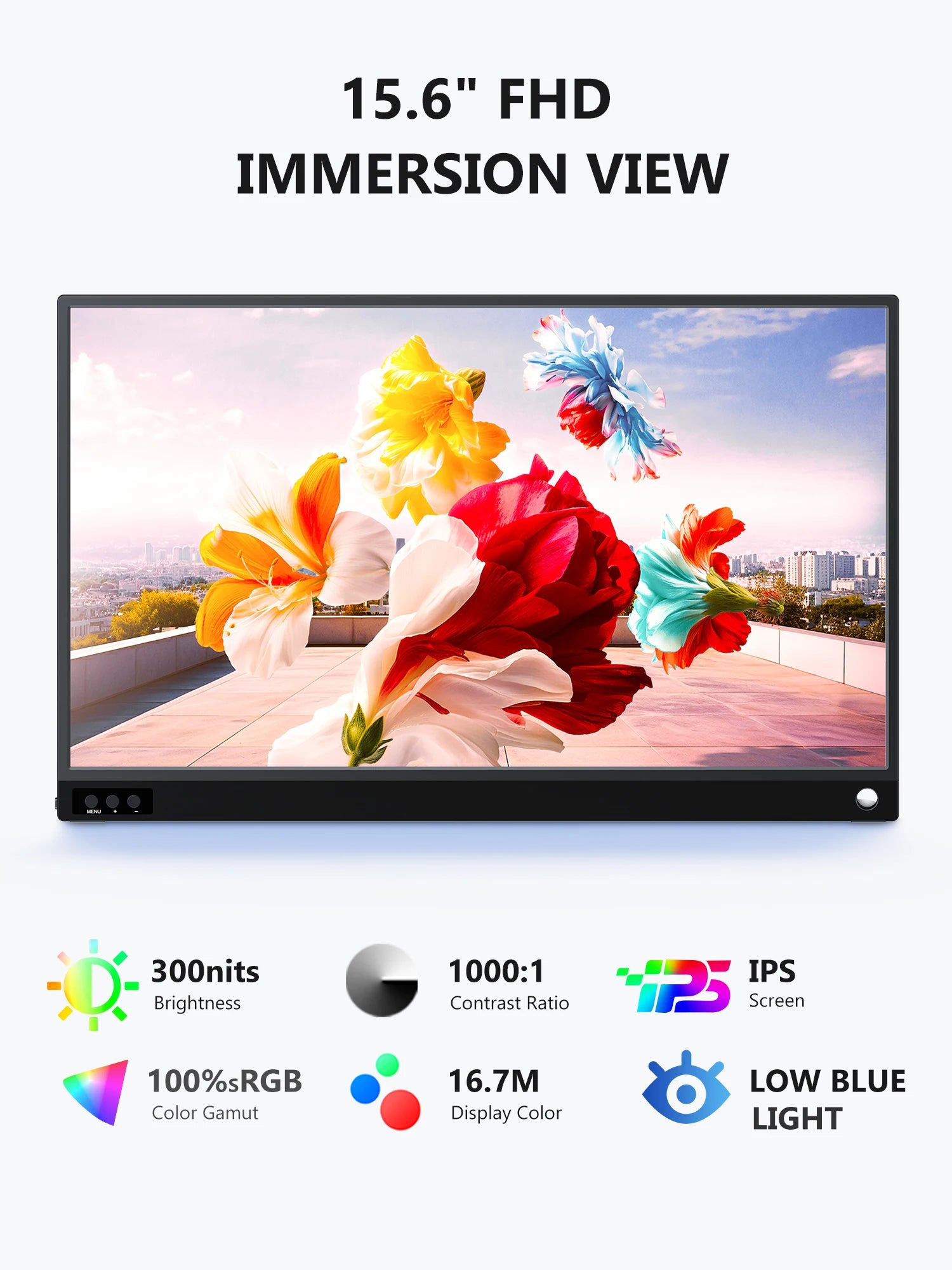 Portable Monitor 15.6 Inch Full HD 1080P IPS Display with USB-C Mini HDMI VESA Mount and Stand